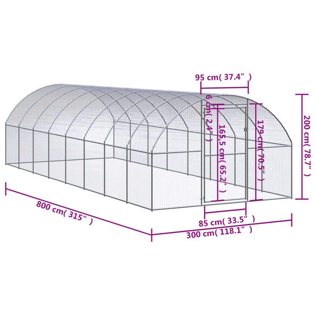 Kippenren 3x12x2 m gegalvaniseerd staal