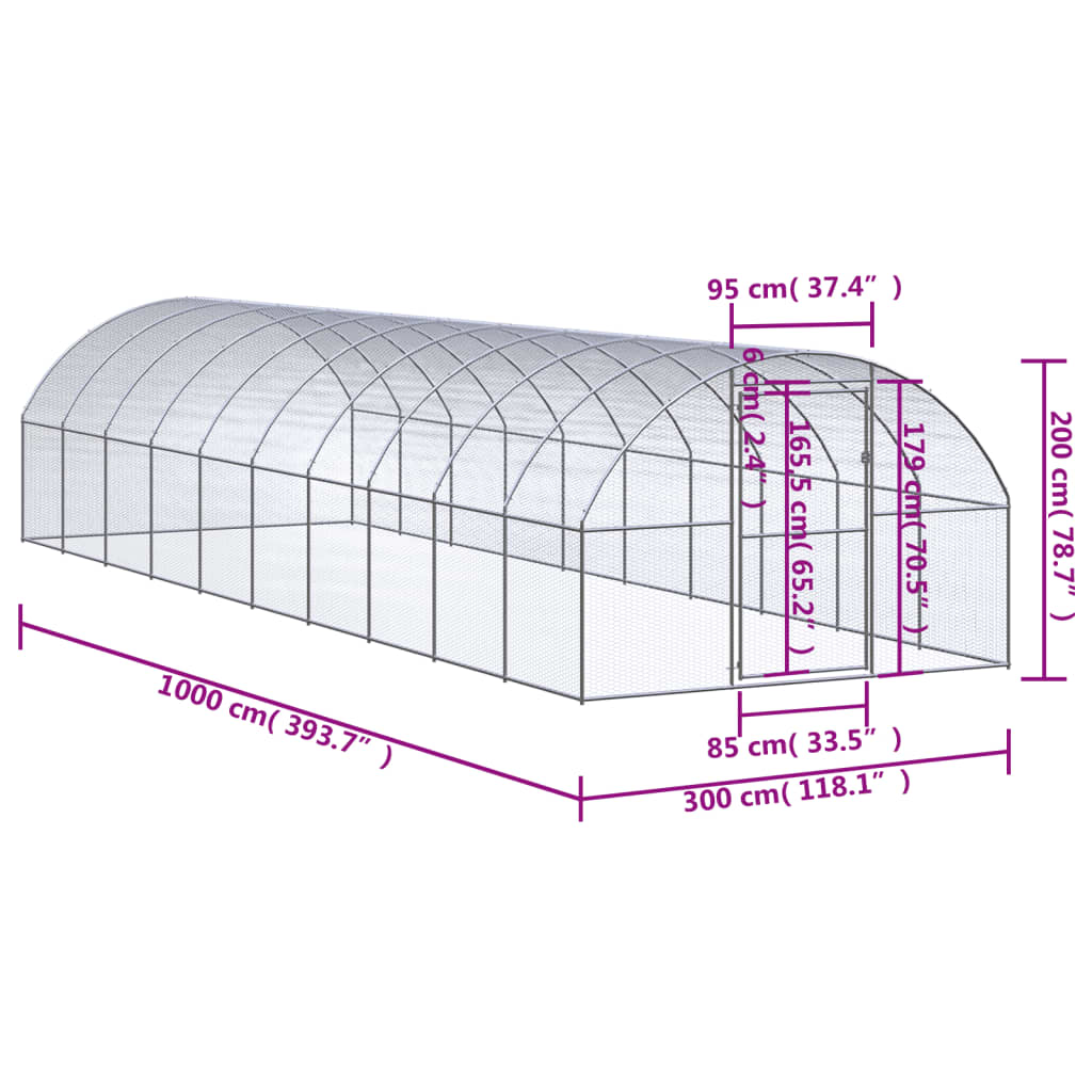 Kippenren 3x12x2 m gegalvaniseerd staal