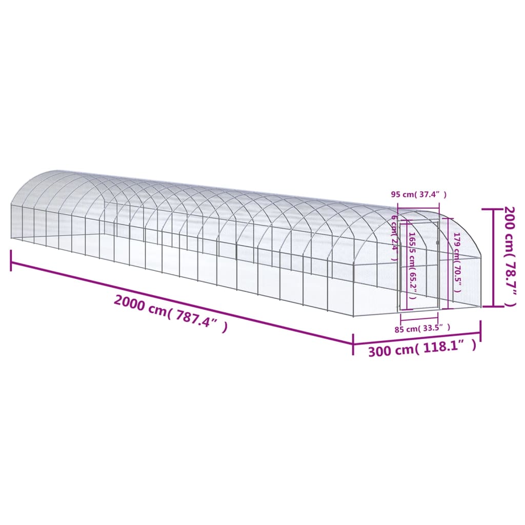 Kippenren 3x12x2 m gegalvaniseerd staal