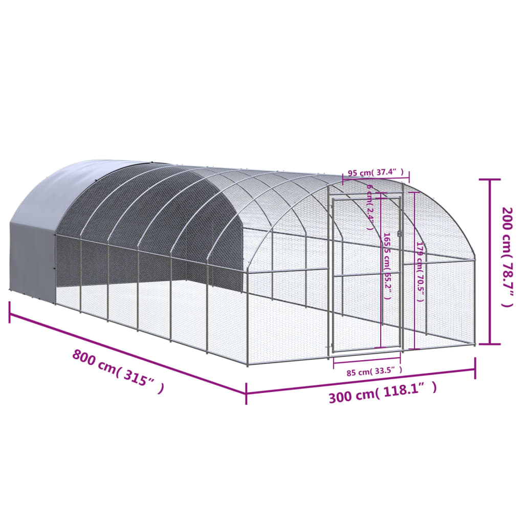 Kippenren 3x2x2 m gegalvaniseerd staal