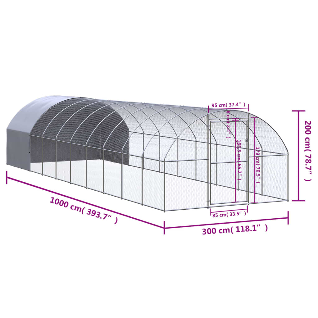 Kippenren 3x2x2 m gegalvaniseerd staal