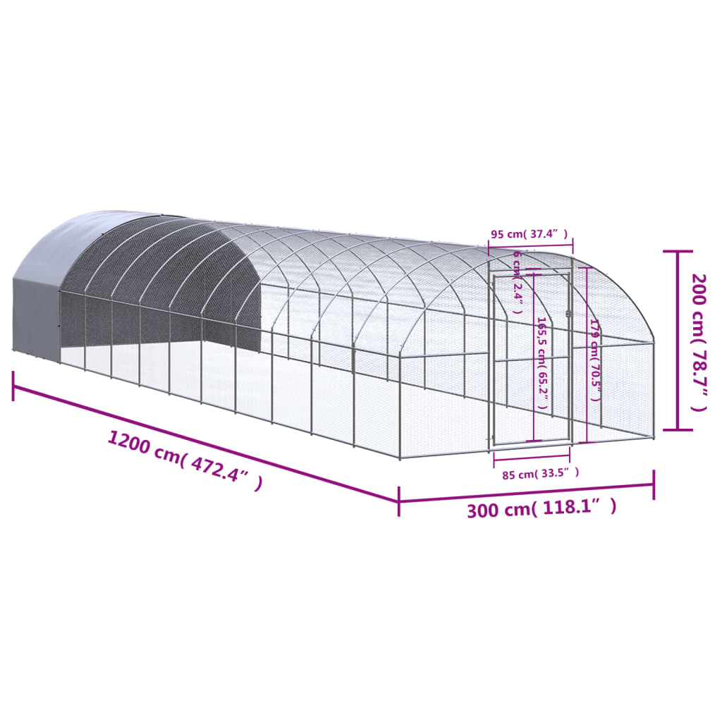 Kippenren 3x2x2 m gegalvaniseerd staal