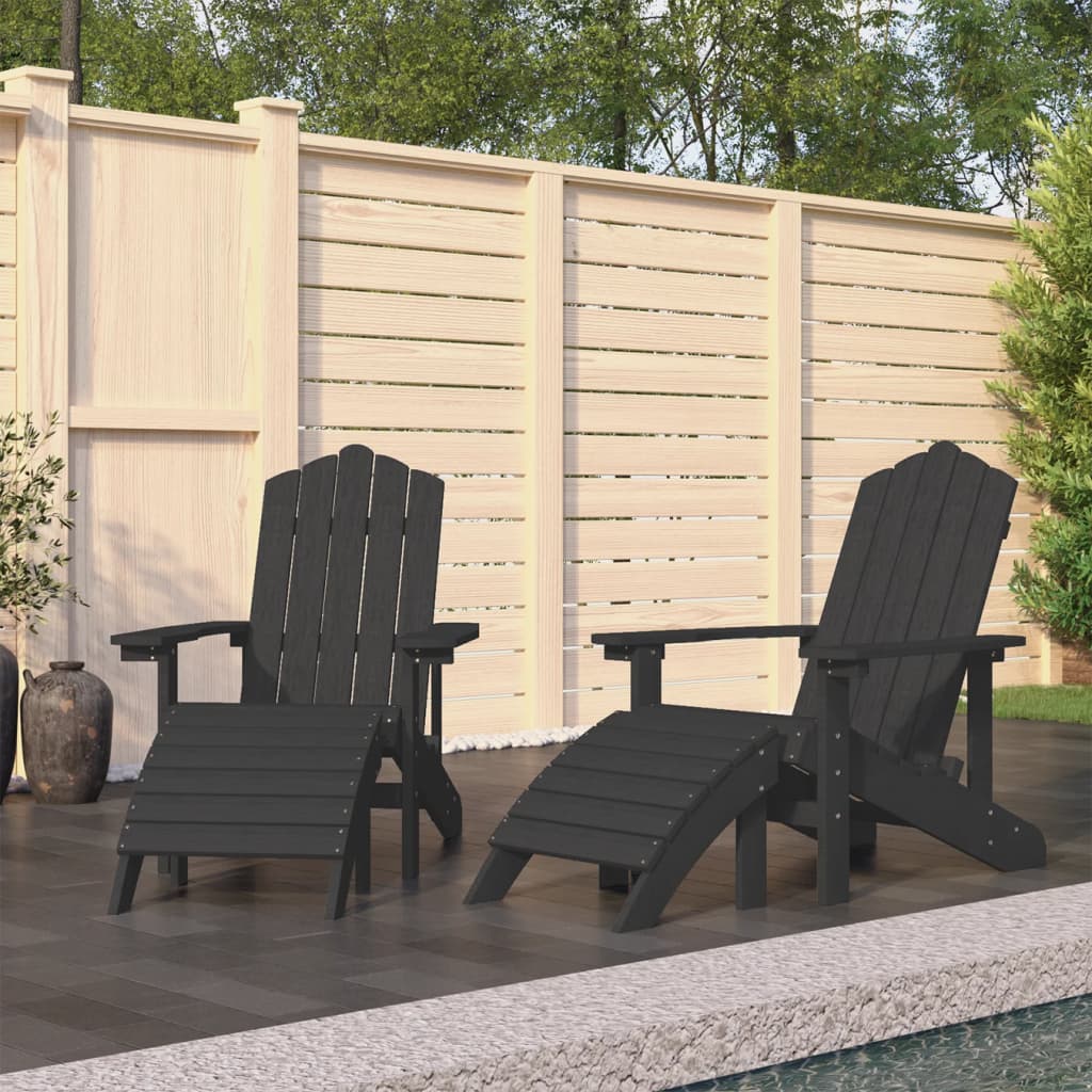 Chaise de jardin Adirondack avec table repose-pieds HDPE anthracite