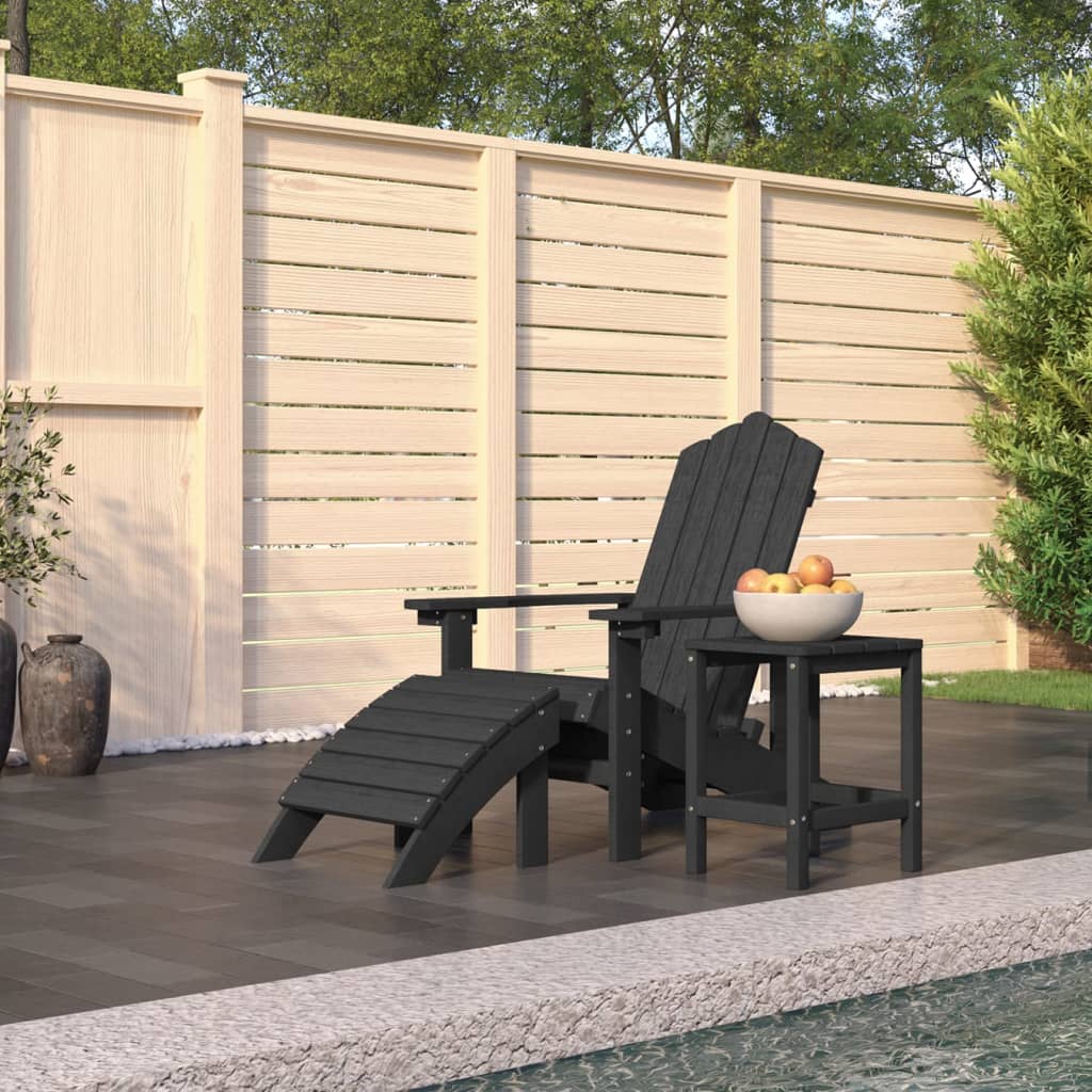 Chaise de jardin Adirondack avec table repose-pieds HDPE anthracite