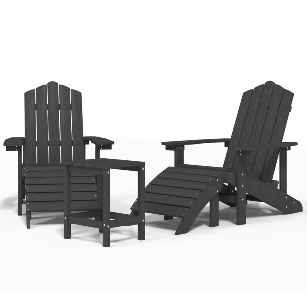 Chaise de jardin Adirondack avec table repose-pieds HDPE anthracite