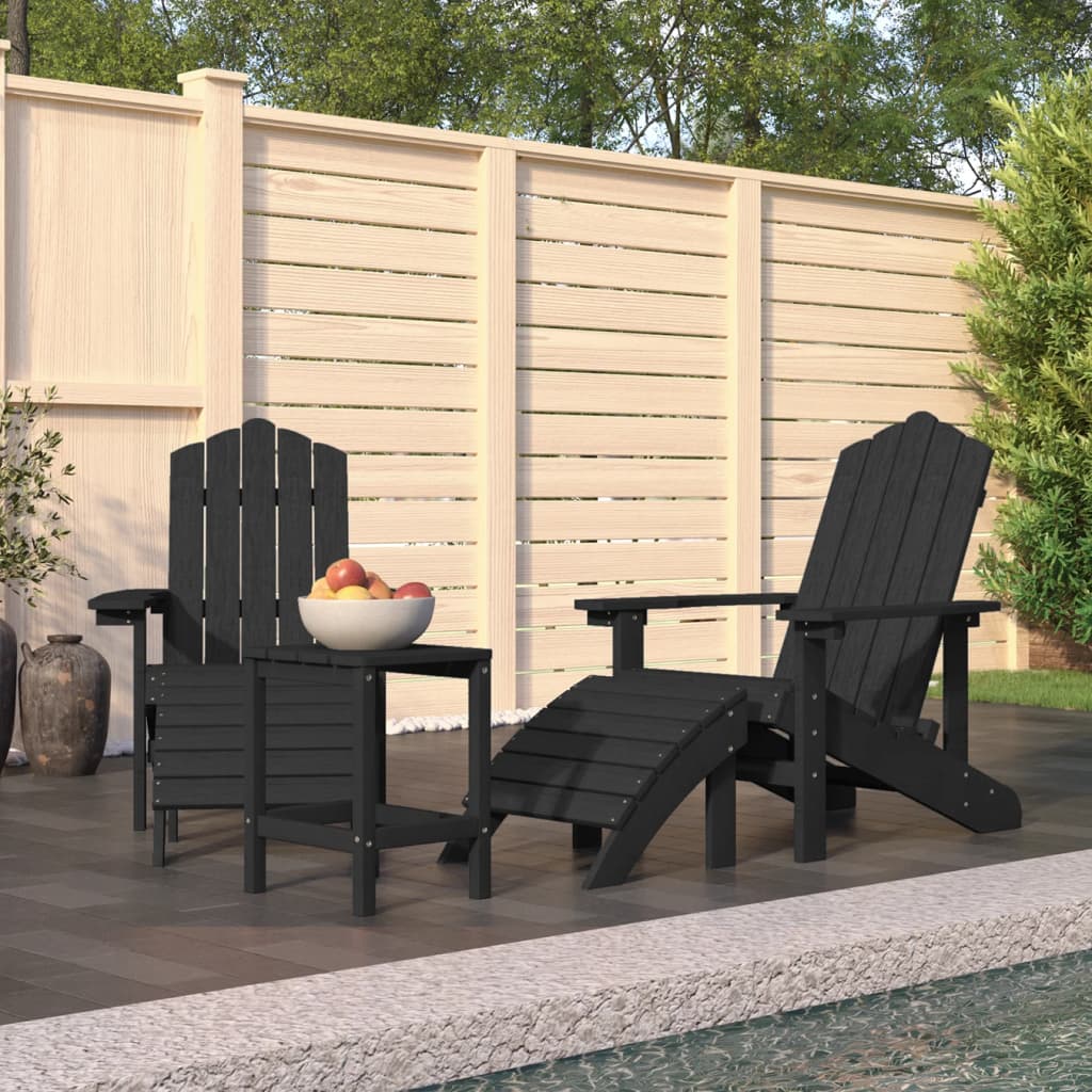 Chaise de jardin Adirondack avec table repose-pieds HDPE anthracite