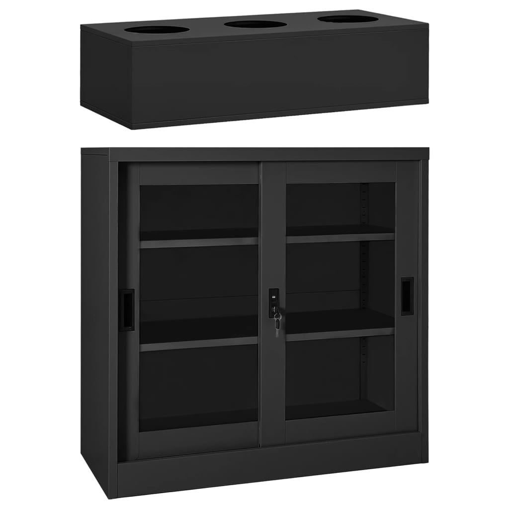 Armoire à portes coulissantes avec jardinière en acier, anthracite