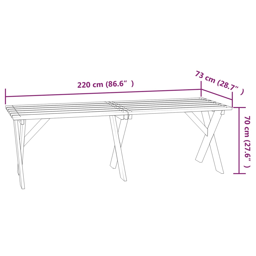 Tuintafel 220x73x70 cm geïmpregneerd grenenhout