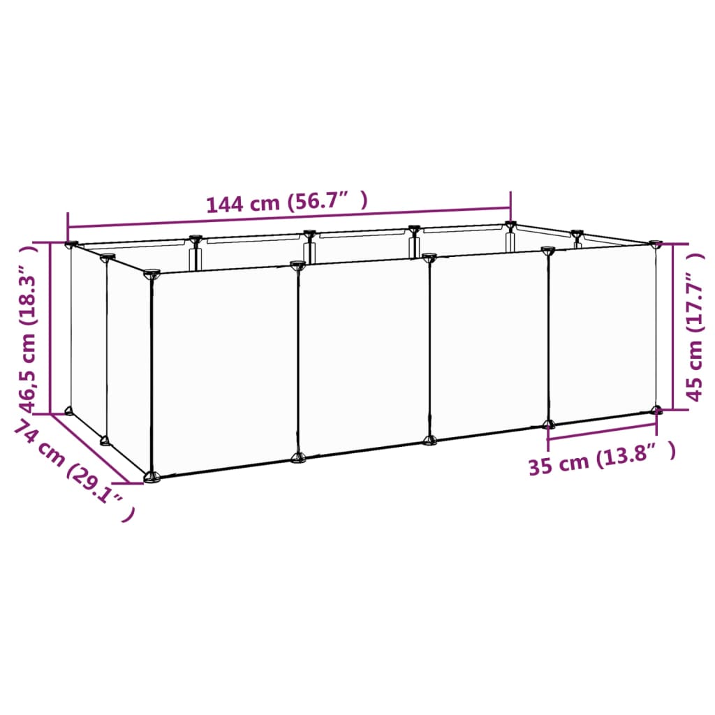 Dierenhok klein 144x74x46,5 cm polypropeen en staal transparant