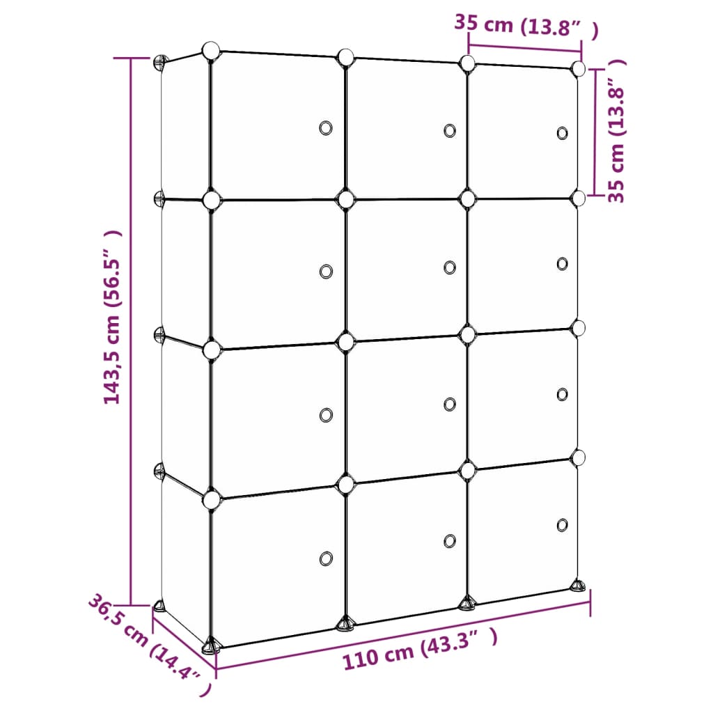 Meuble de rangement pour enfants avec 12 compartiments en polypropylène