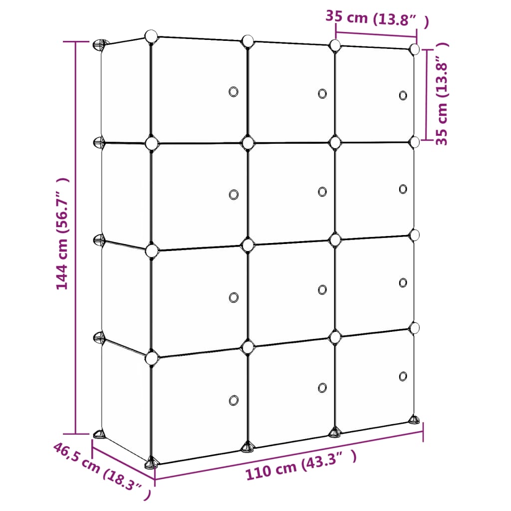 Meuble de rangement pour enfants avec 12 compartiments en polypropylène