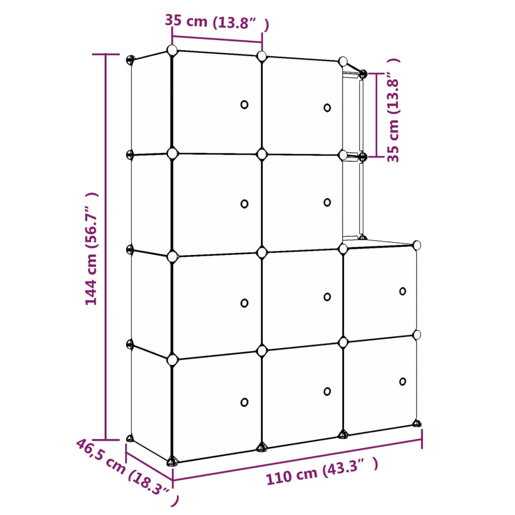 Meuble de rangement pour enfants avec 12 compartiments en polypropylène