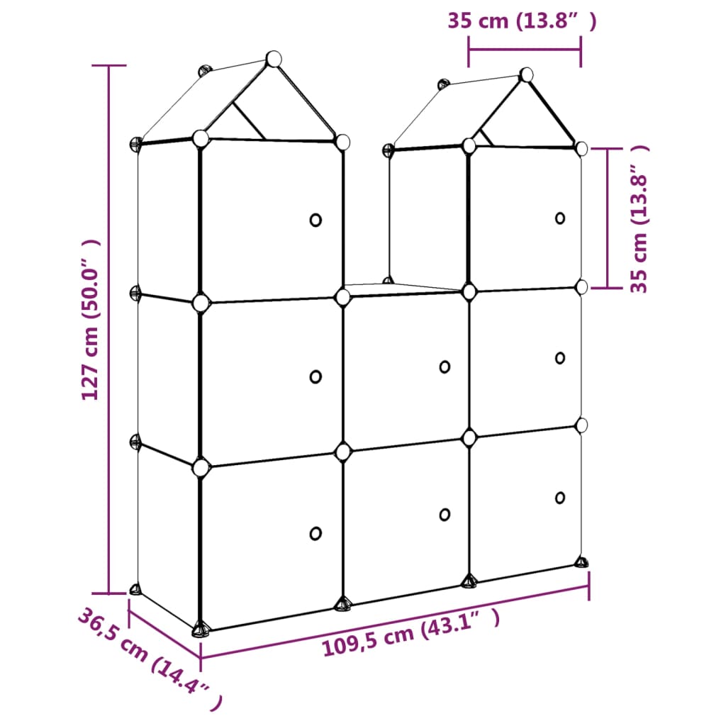 Meuble de rangement pour enfants avec 12 compartiments en polypropylène