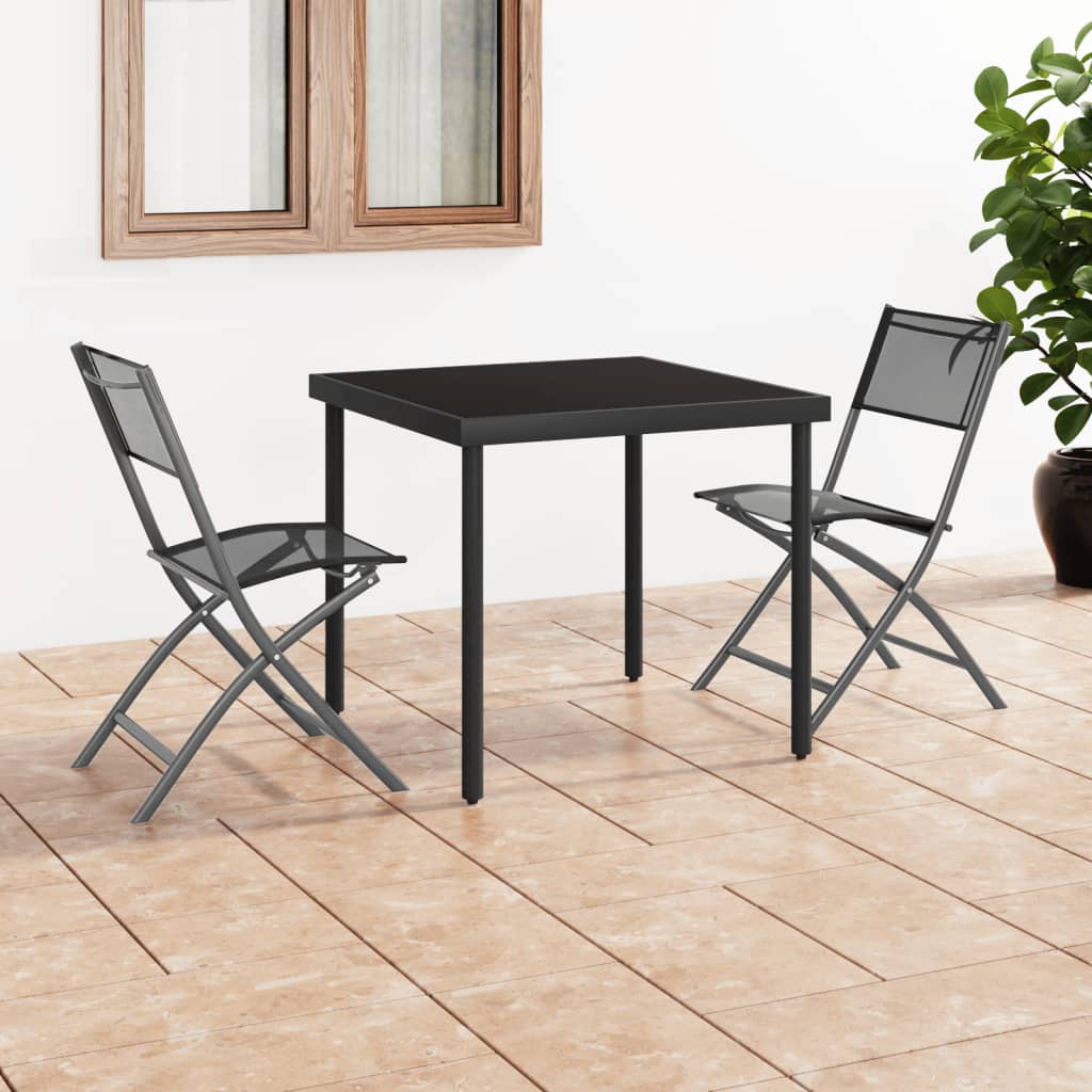 Chaises de jardin pliantes 2 pcs acier et textilène noir