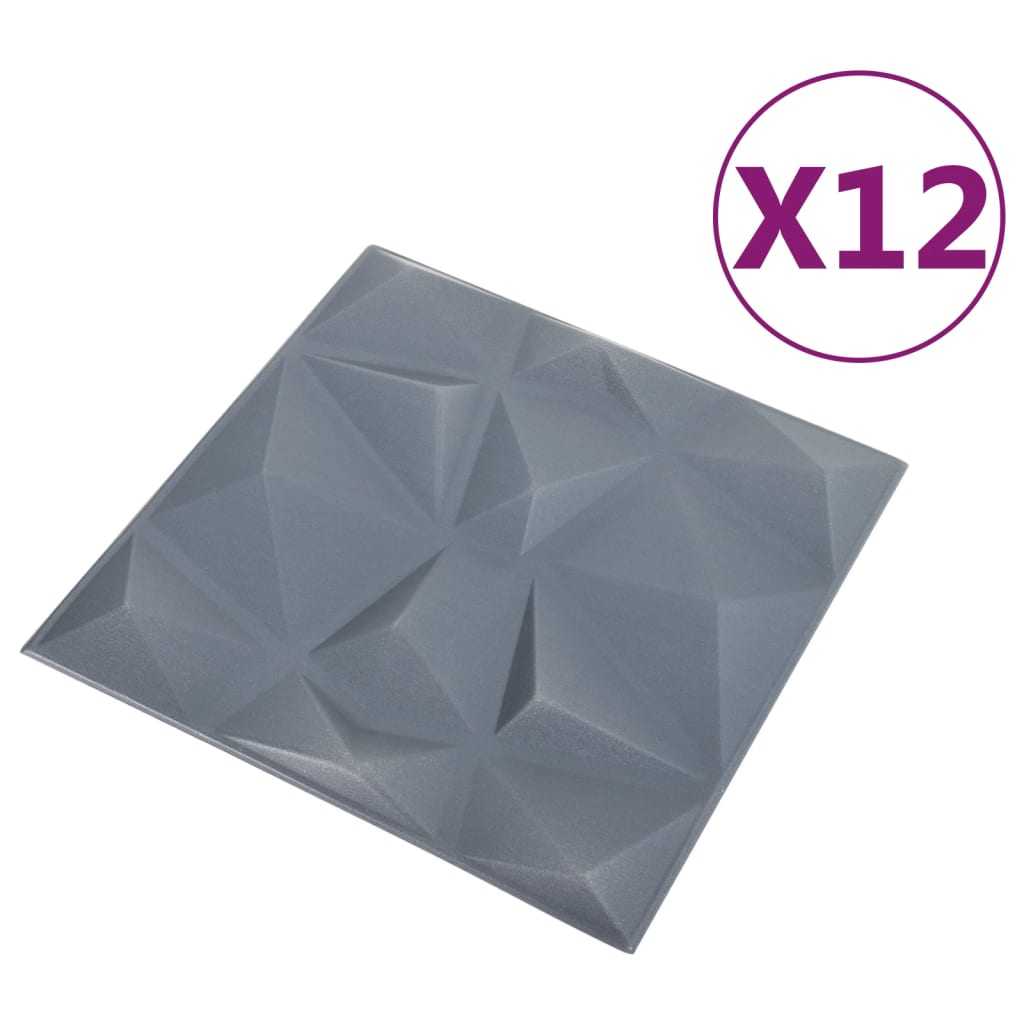 12 pcs Panneaux muraux 3D diamant 3 m² 50x50 cm gris