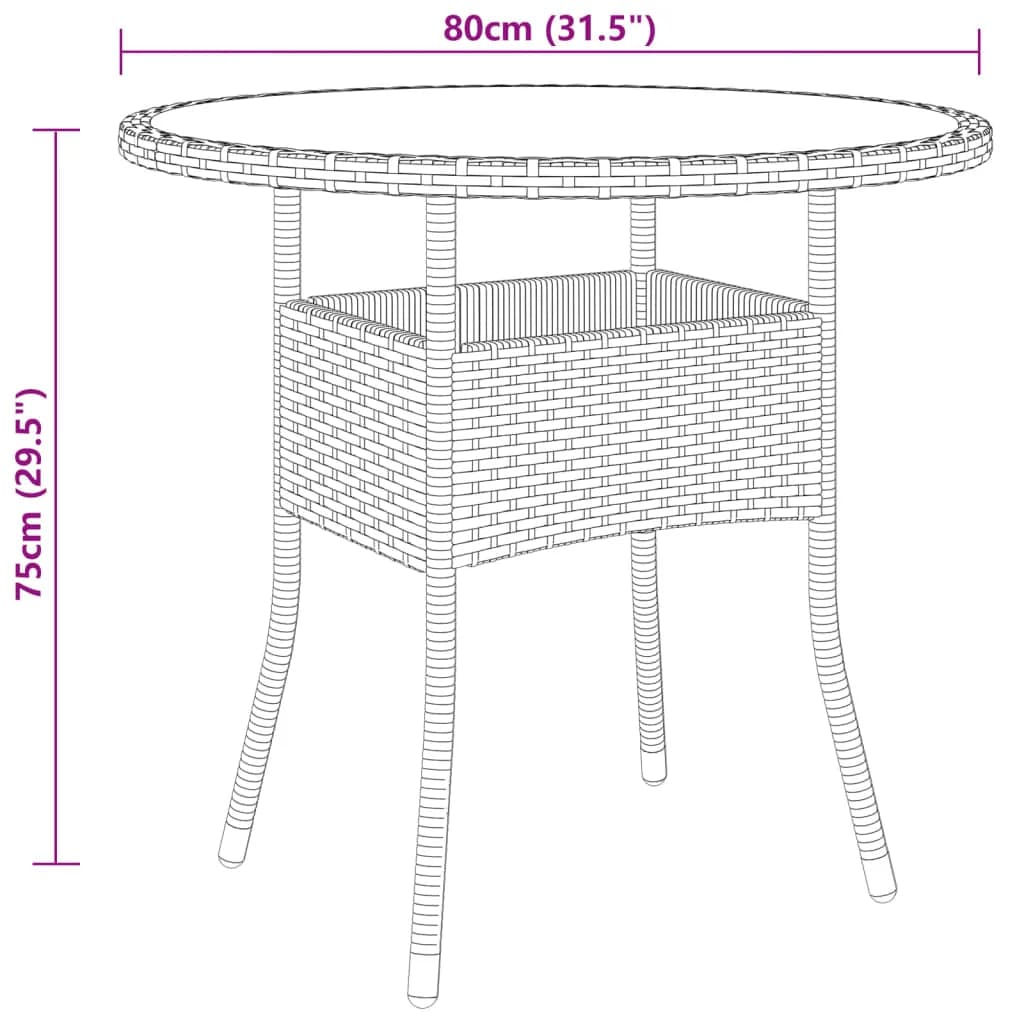 5-delige Bistroset poly rattan gehard glas