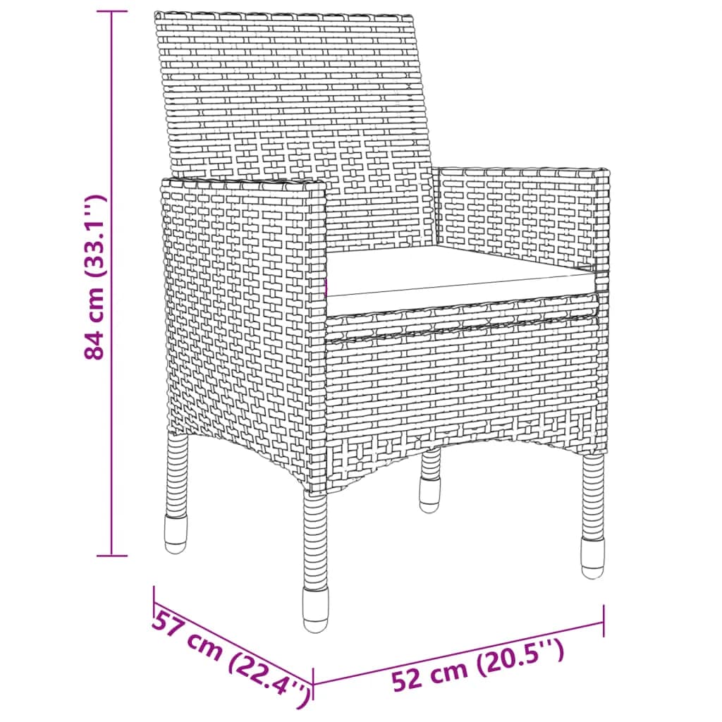 5-delige Bistroset poly rattan en massief hout zwart