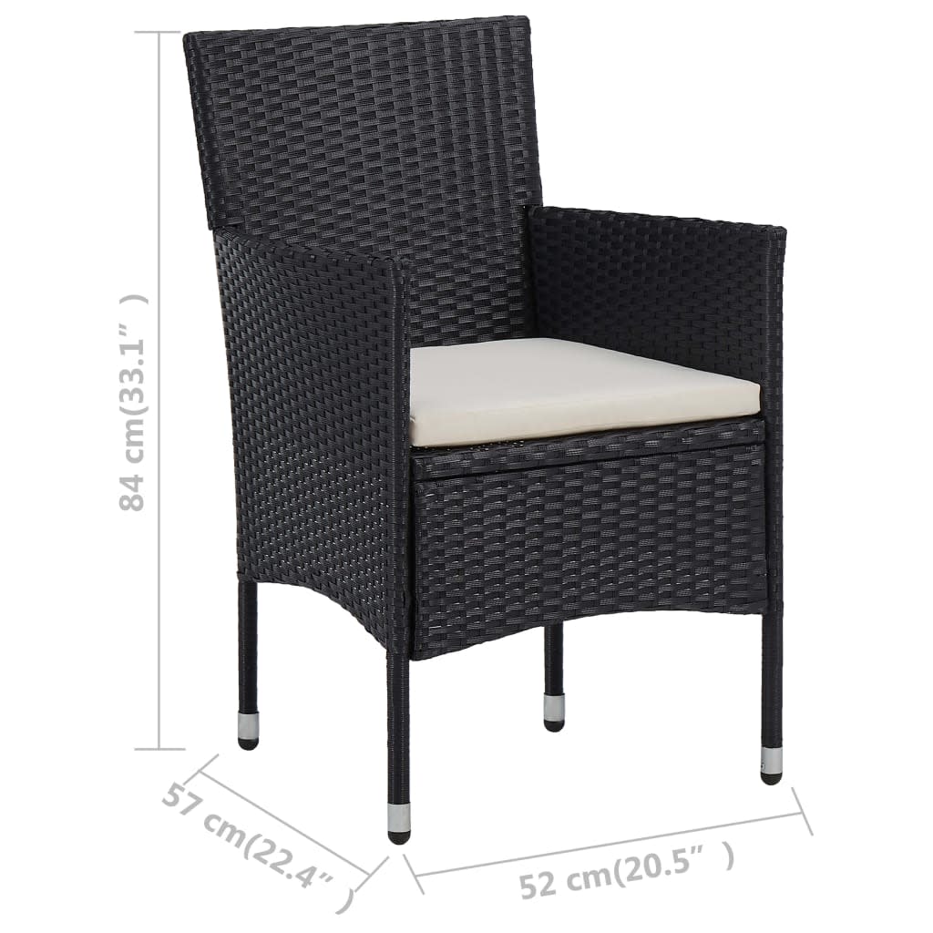 3-delige Bistroset poly rattan en gehard glas