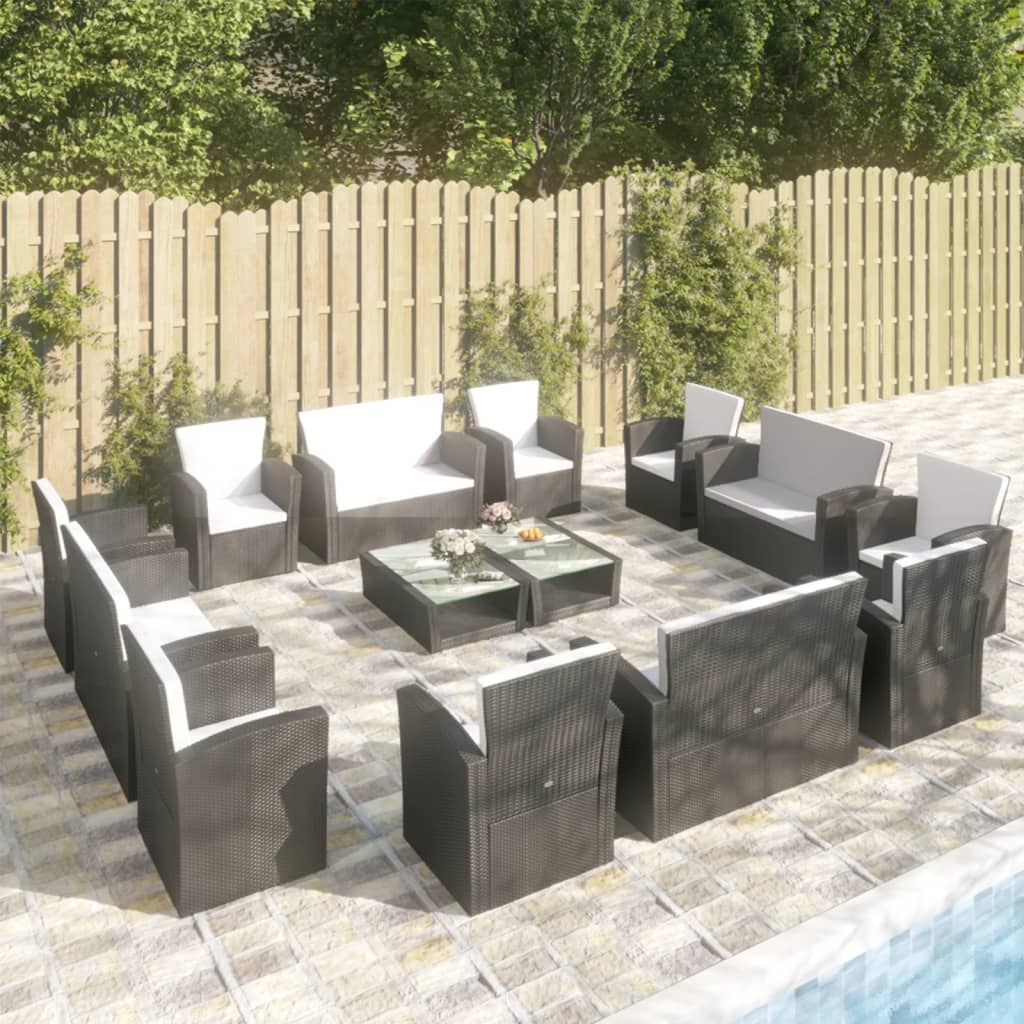 16-delige Loungeset met kussens poly rattan