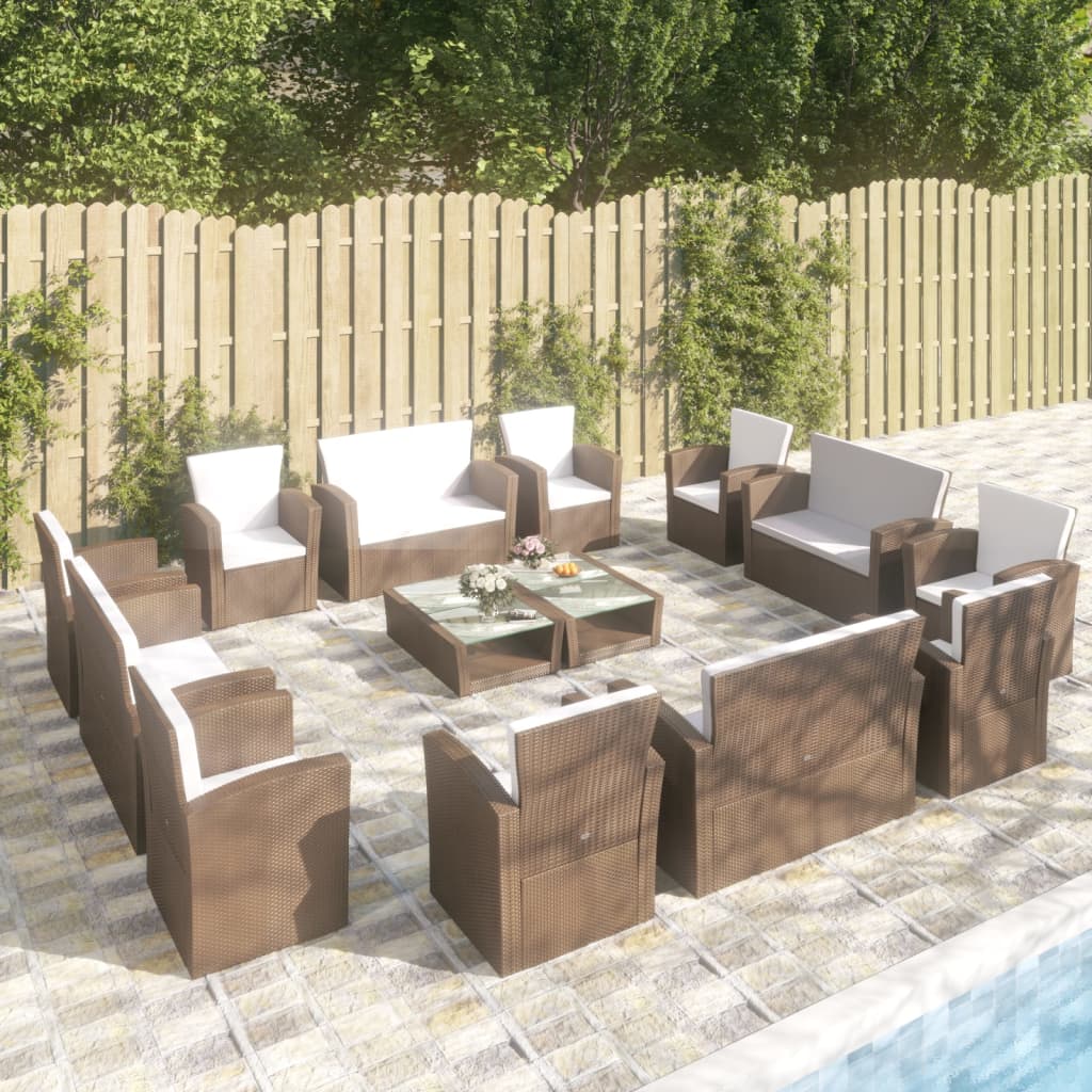 16-delige Loungeset met kussens poly rattan