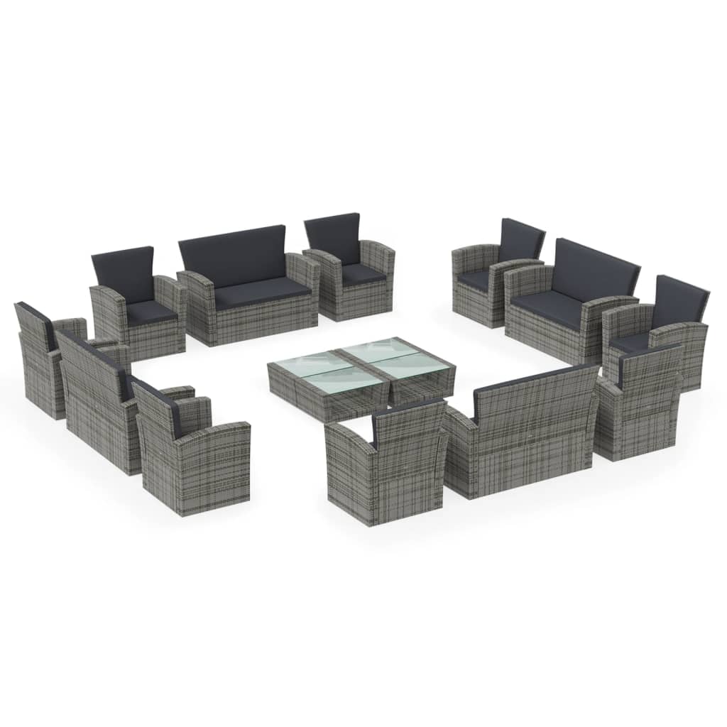 16-delige Loungeset met kussens poly rattan