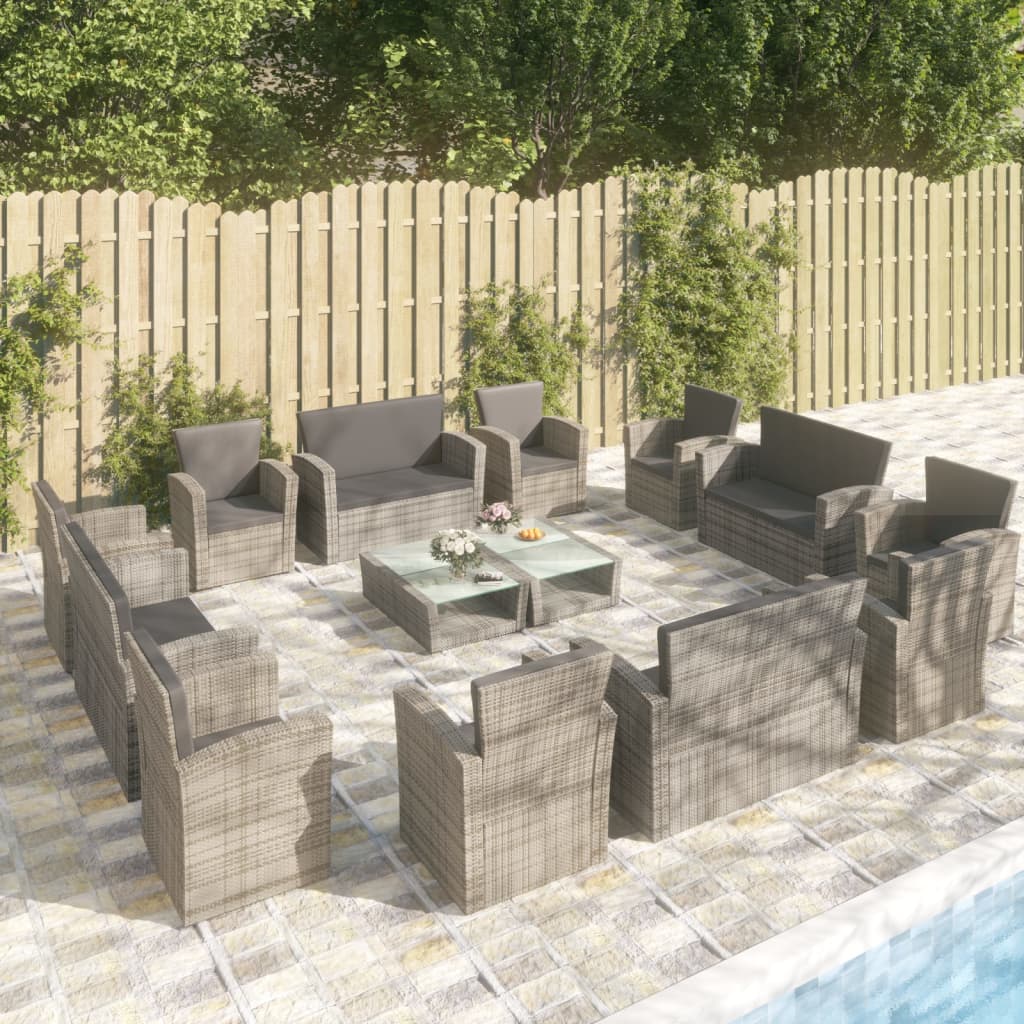 16-delige Loungeset met kussens poly rattan