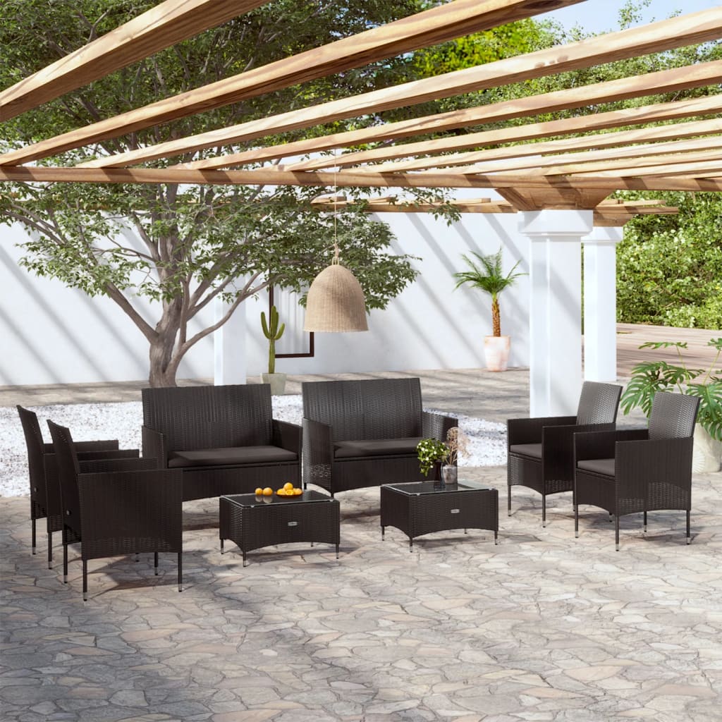 8-delige Loungeset met kussens poly rattan