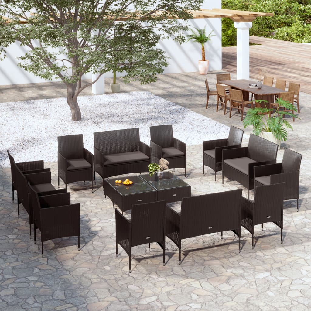 8-delige Loungeset met kussens poly rattan