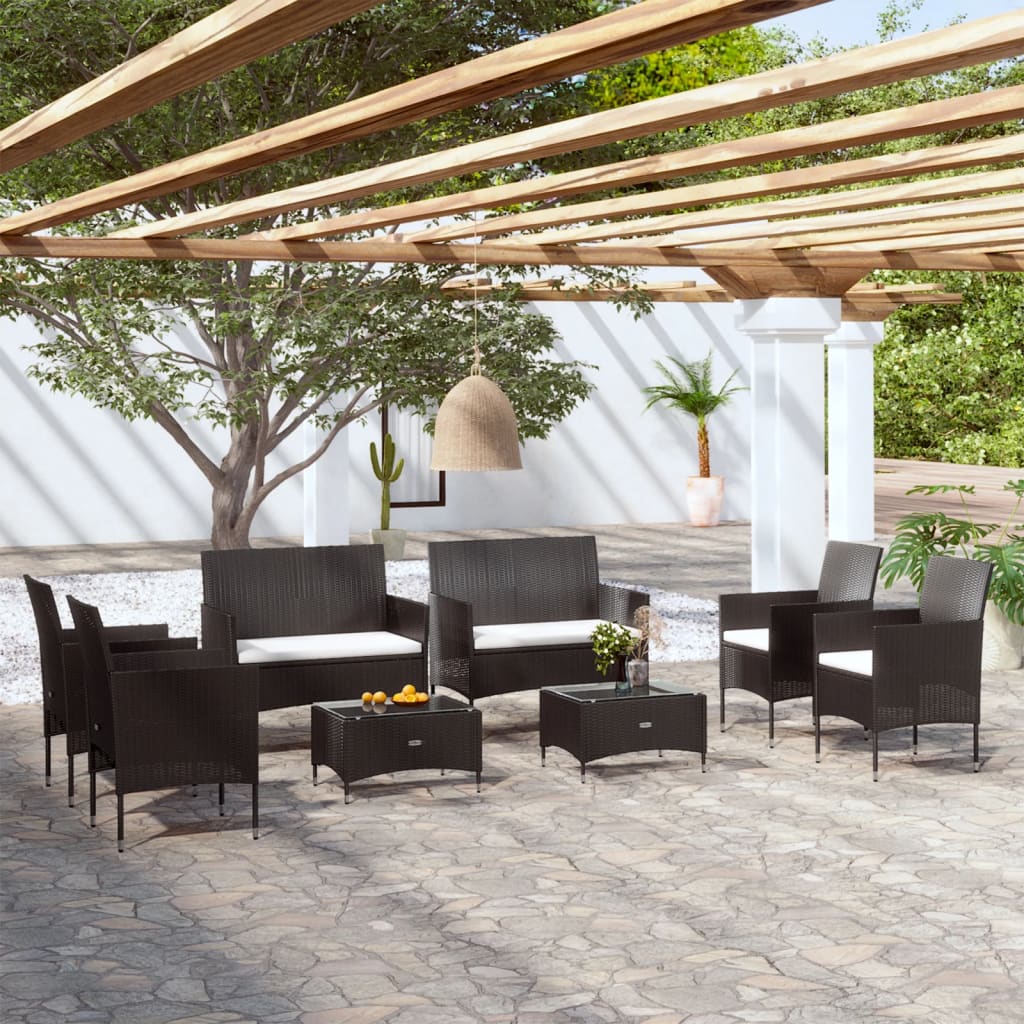 8-delige Loungeset met kussens poly rattan