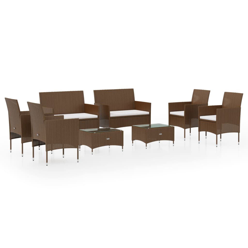 8-delige Loungeset met kussens poly rattan