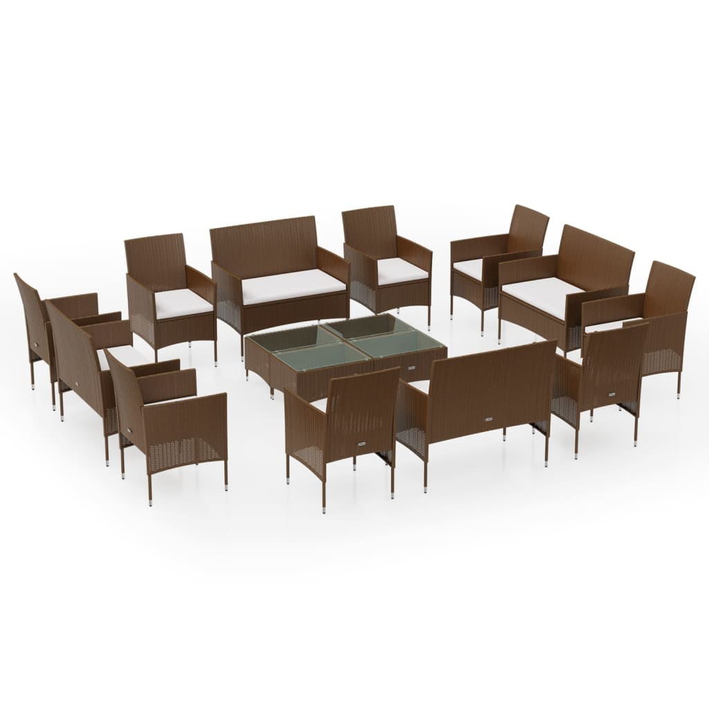 8-delige Loungeset met kussens poly rattan