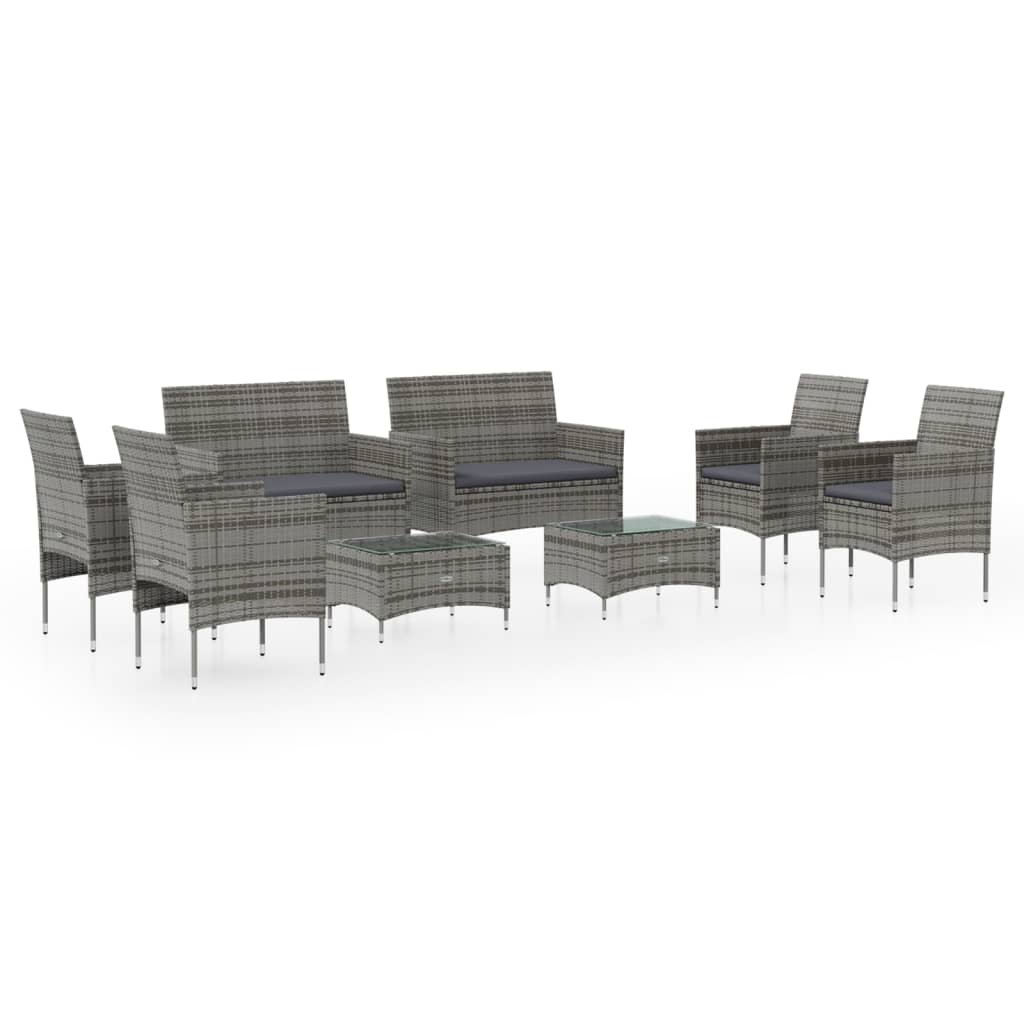 8-delige Loungeset met kussens poly rattan