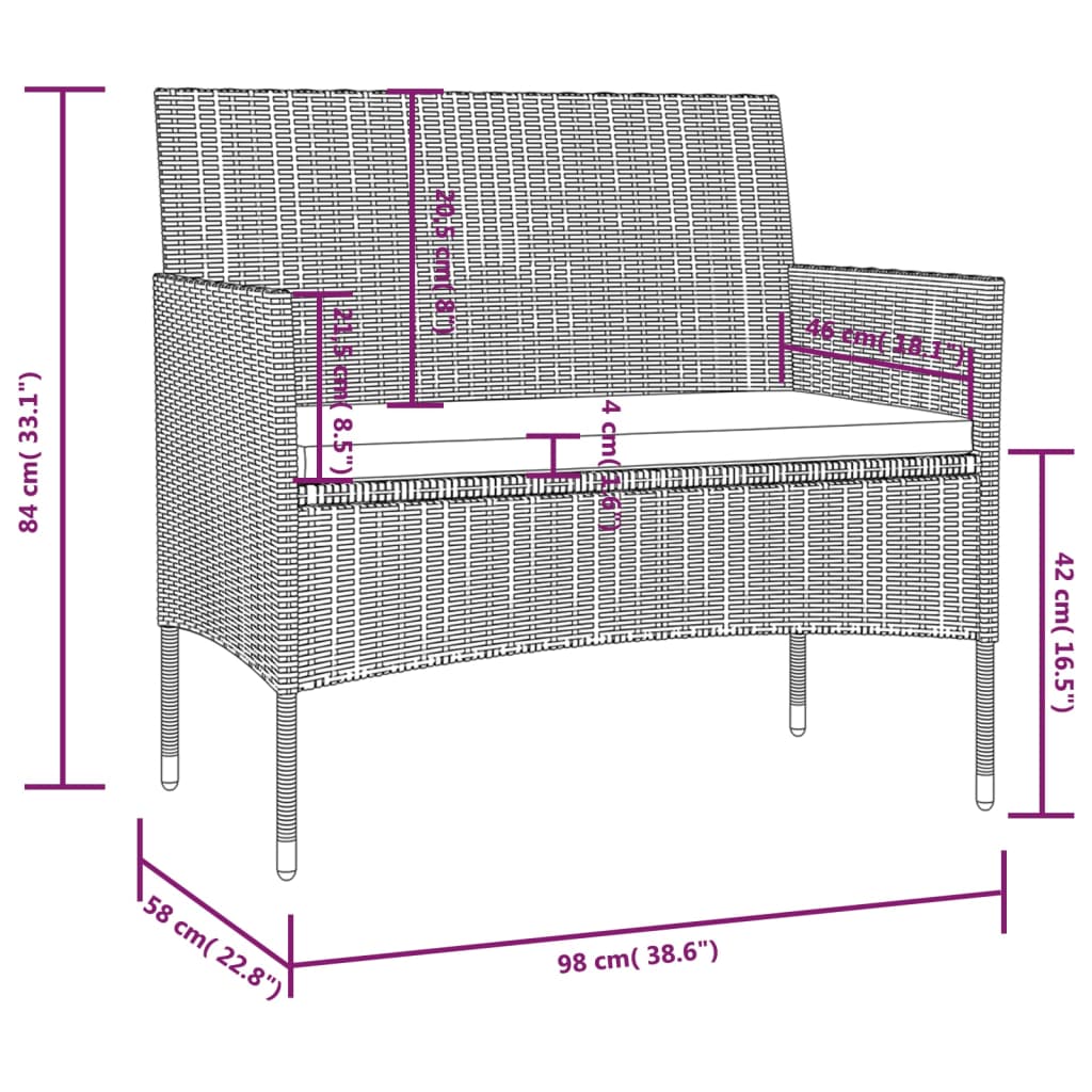 8-delige Loungeset met kussens poly rattan