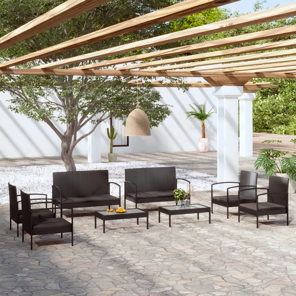 8-delige Loungeset met kussens poly rattan