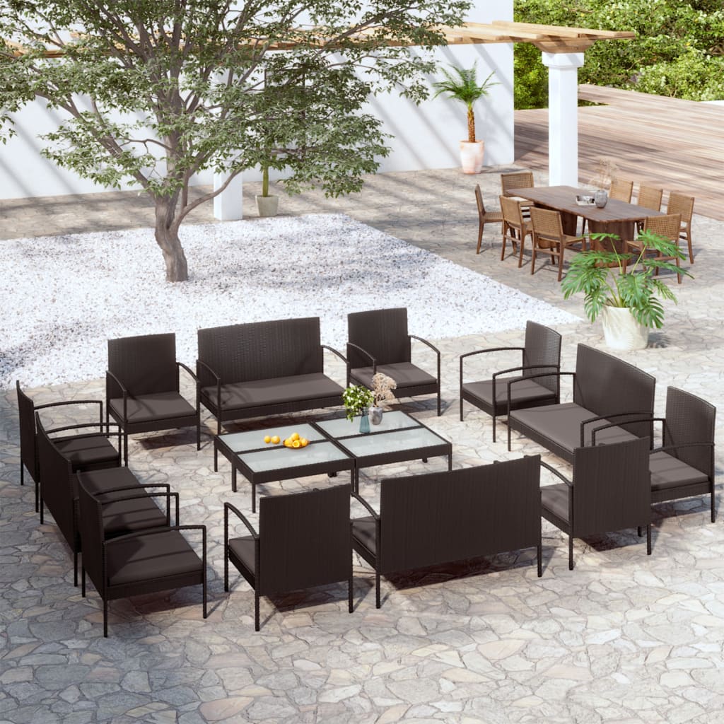 8-delige Loungeset met kussens poly rattan