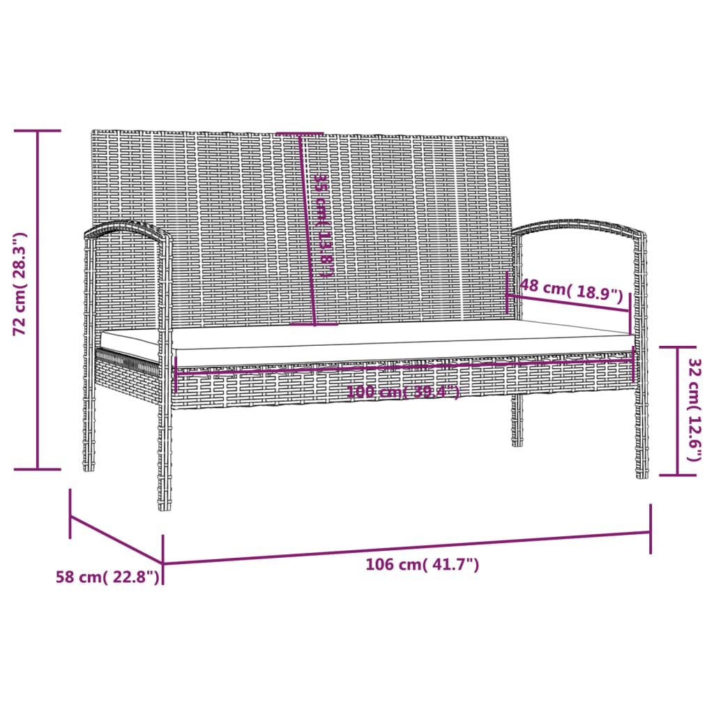 8-delige Loungeset met kussens poly rattan