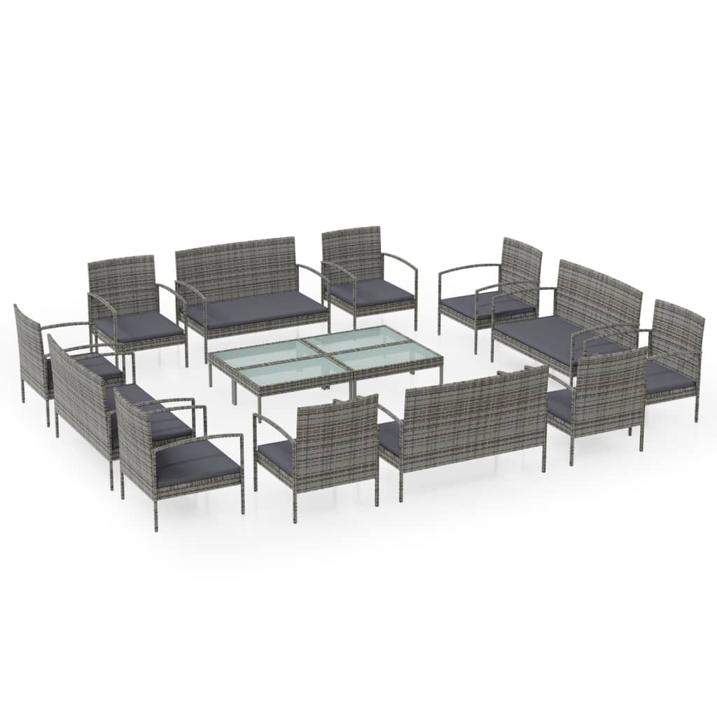 8-delige Loungeset met kussens poly rattan