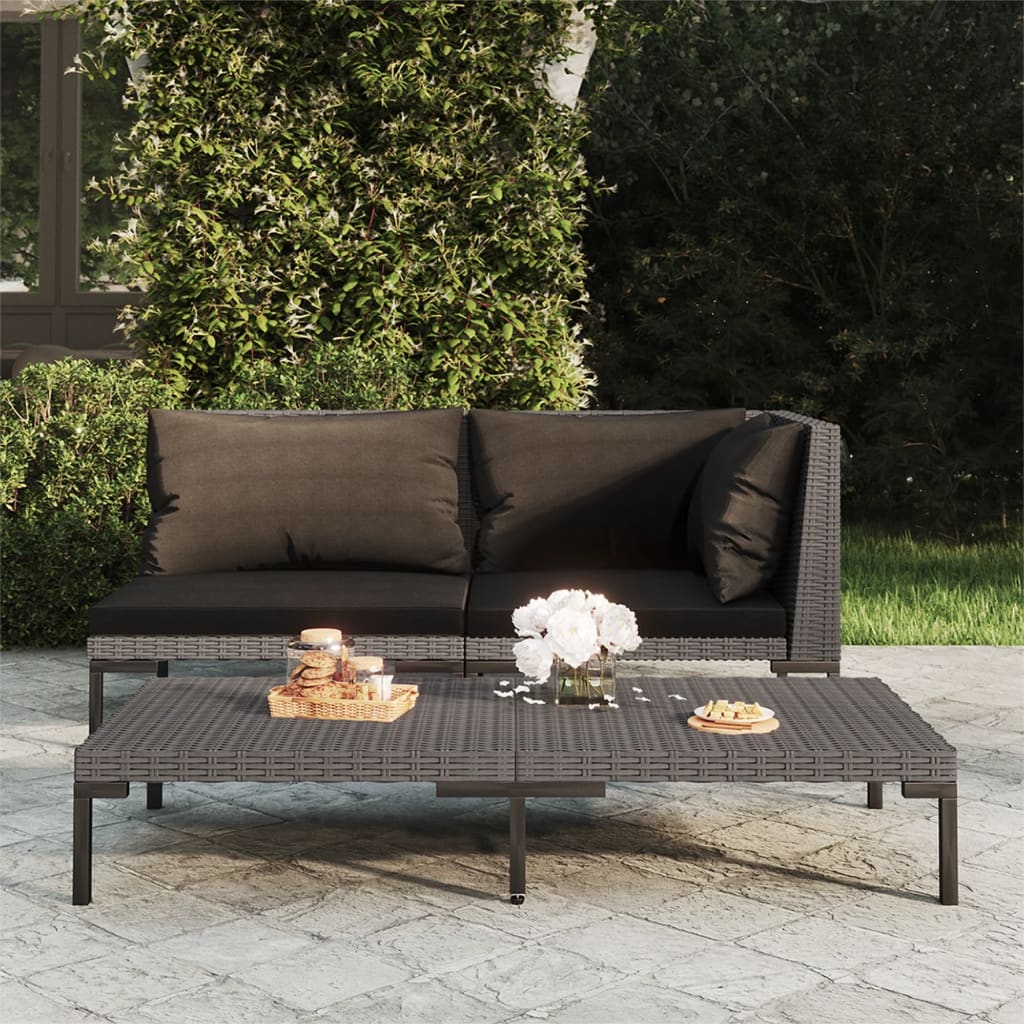 Tuinbanken 3 st met kussens halfrond poly rattan