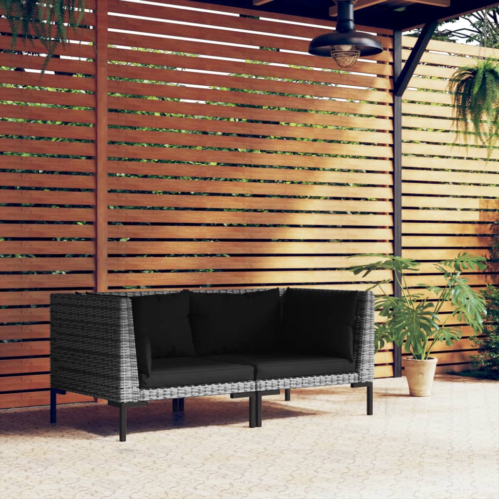 Tuinbanken 3 st met kussens halfrond poly rattan