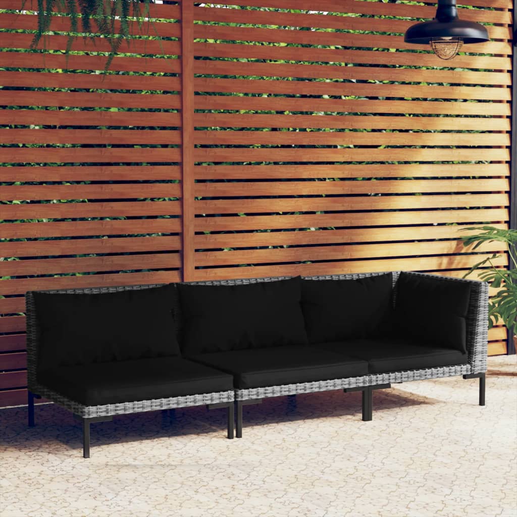 Tuinbanken 3 st met kussens halfrond poly rattan