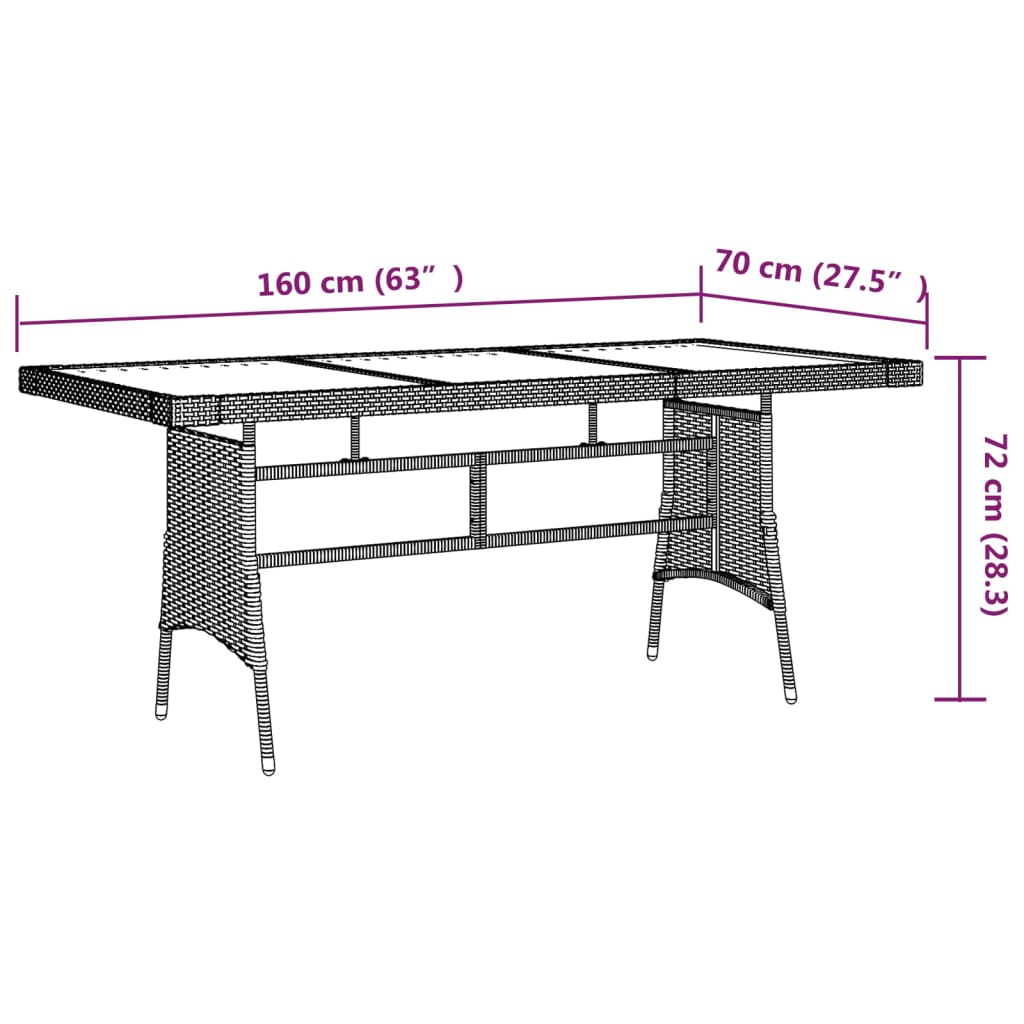 Tuintafel 130x70x72 cm poly rattan en massief acaciahout