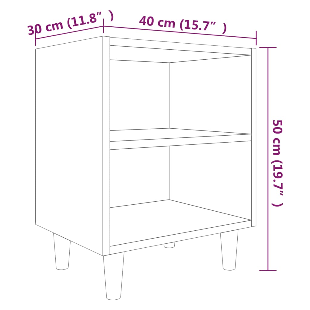 Table de chevet avec pieds en bois 40x30x50 cm