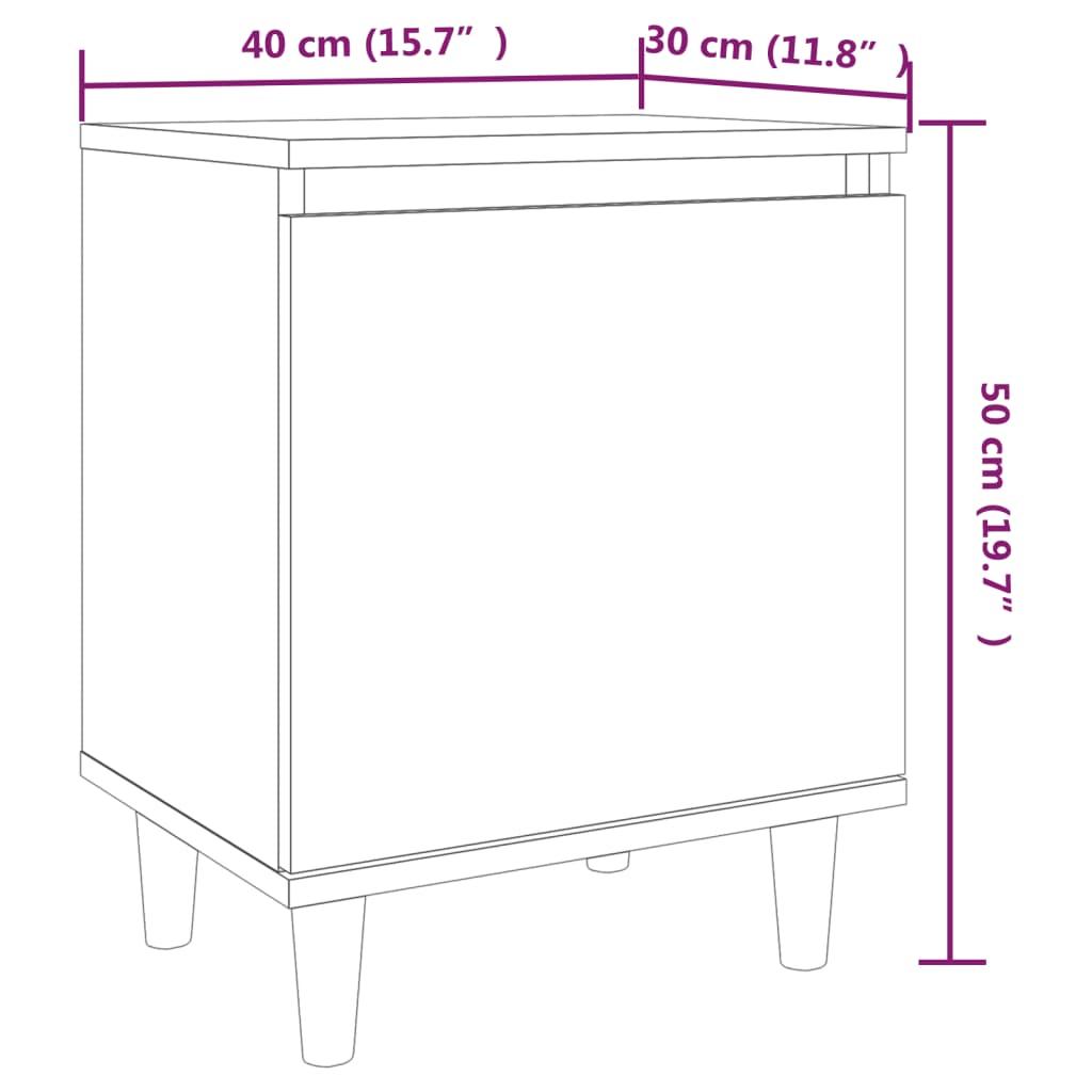 Tables de chevet 2 pcs avec pieds en bois 40x30x50 cm