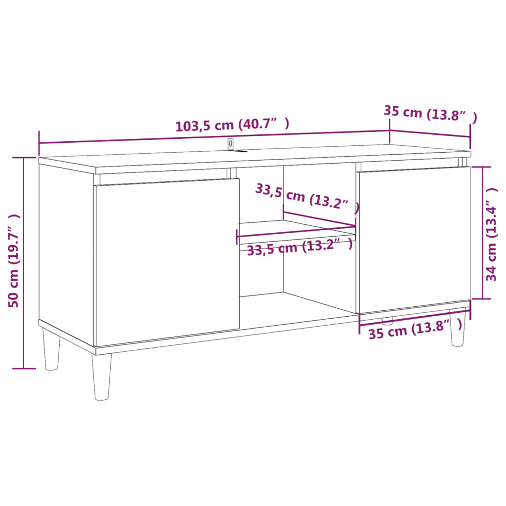 Tv-meubel met houten poten 103,5x35x50 cm eikenkleurig