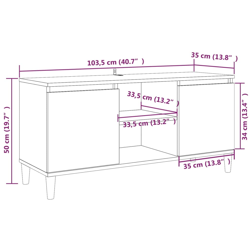 Tv-meubel met massief houten poten 103,5x35x50 cm