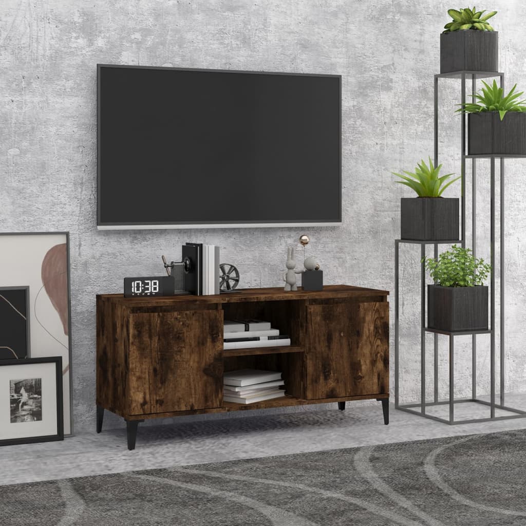 Tv-meubel met metalen poten 103,5x35x50 cm eikenkleurig