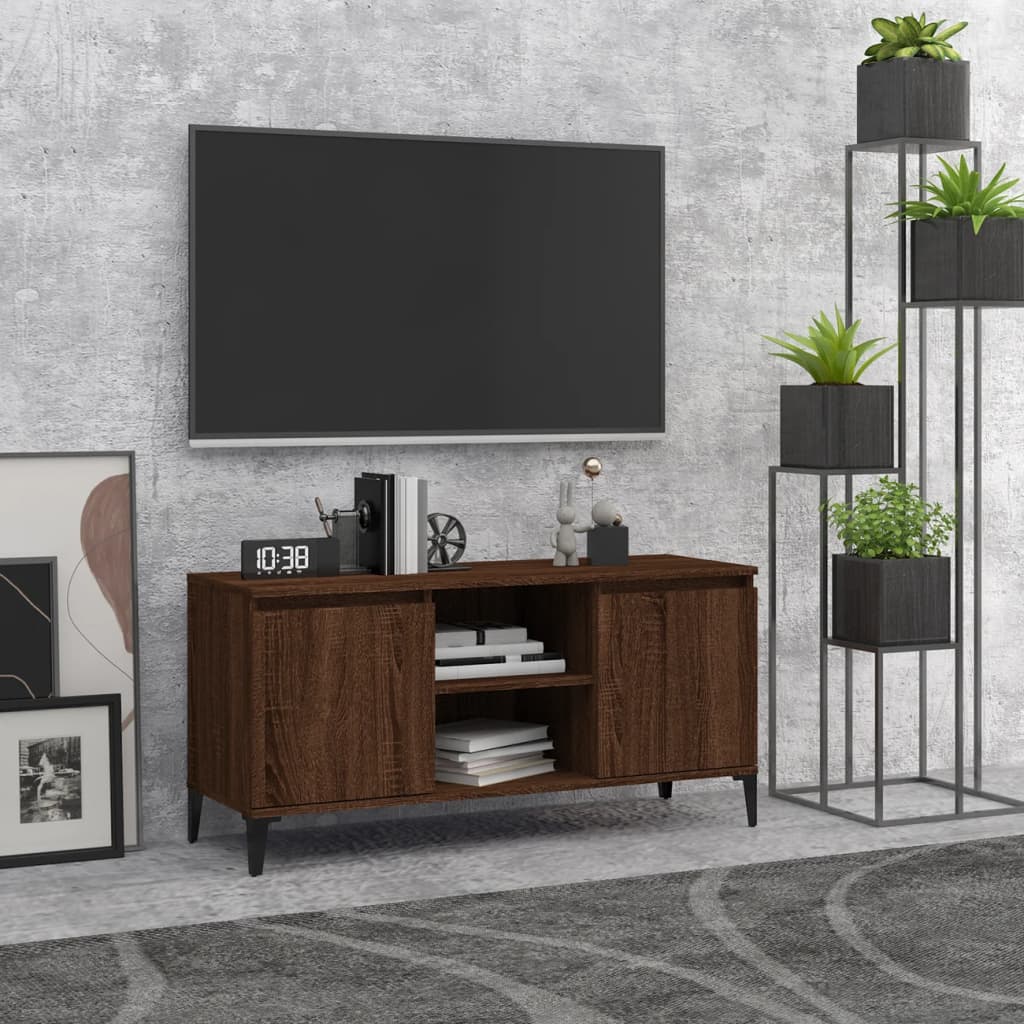 Tv-meubel met metalen poten 103,5x35x50 cm eikenkleurig