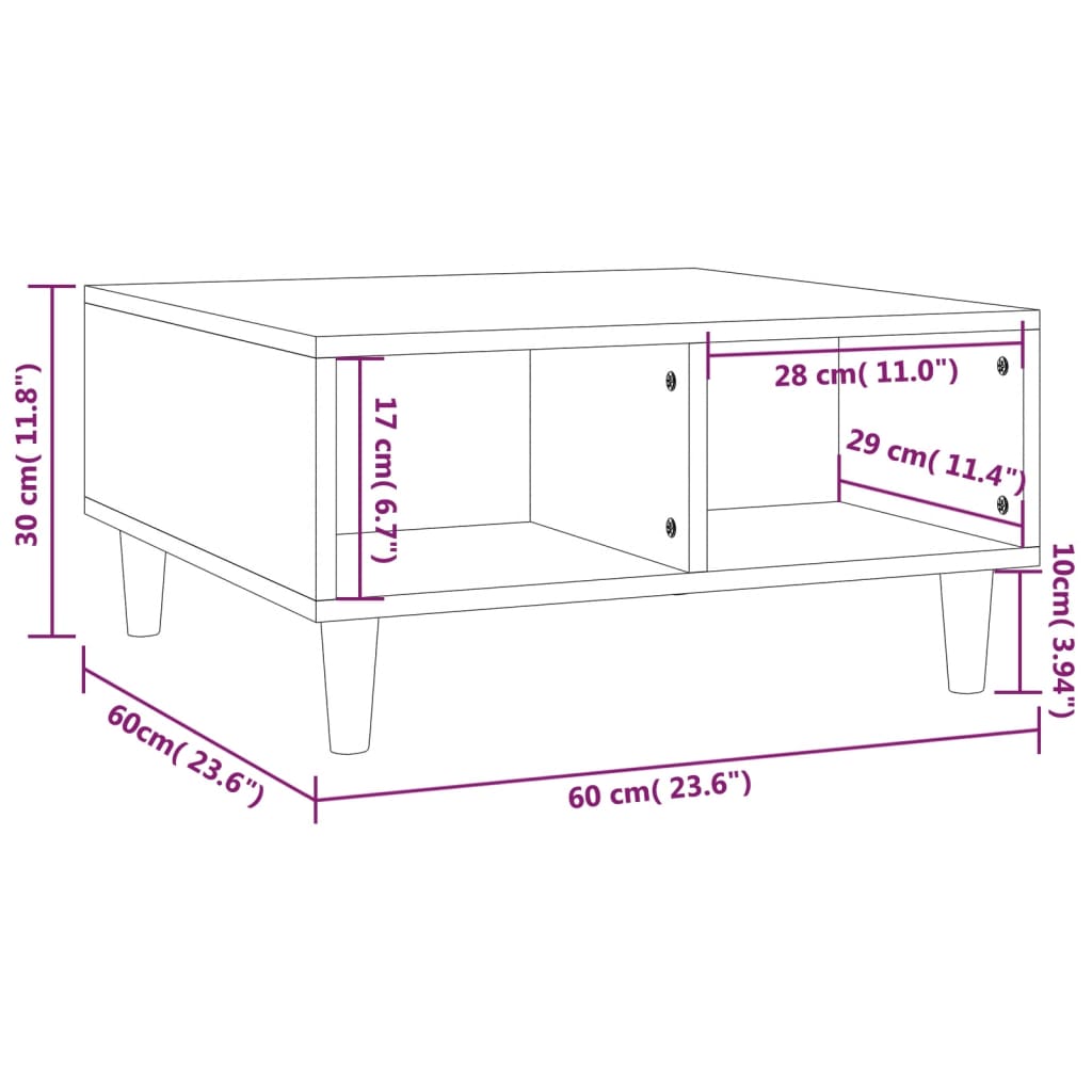 Table basse 60x60x30 cm en dérivé du bois couleur chêne