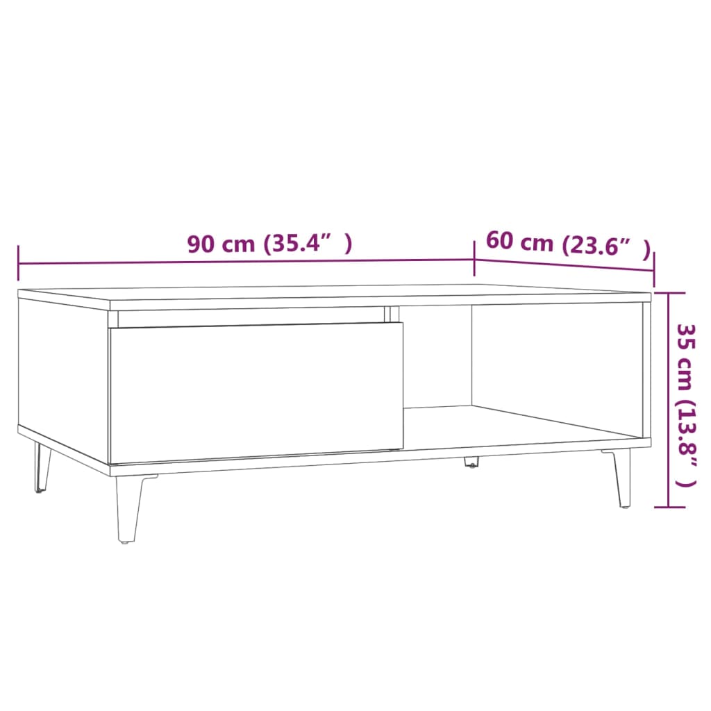 VidaXL Salontafel 90x60x35 cm bewerkt hout eikenkleurig