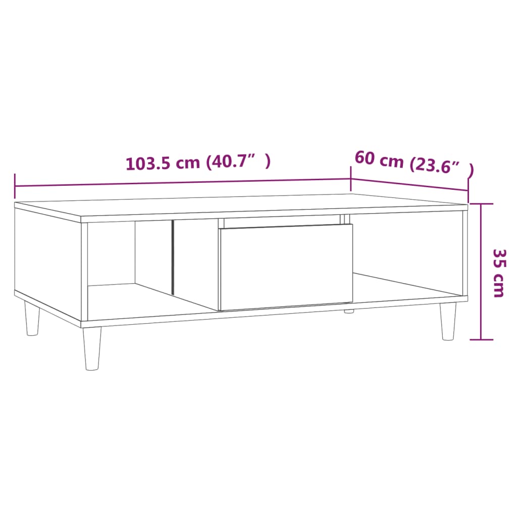 Table basse 103,5x60x35 cm en bois travaillé